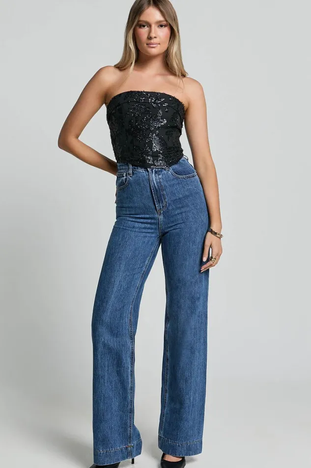 Chantelle Top 8211 Strapless Jacquard Crop Top In Black Women Showpo Tops