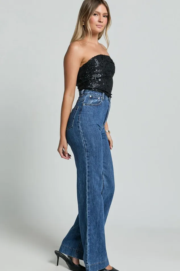 Chantelle Top 8211 Strapless Jacquard Crop Top In Black Women Showpo Tops