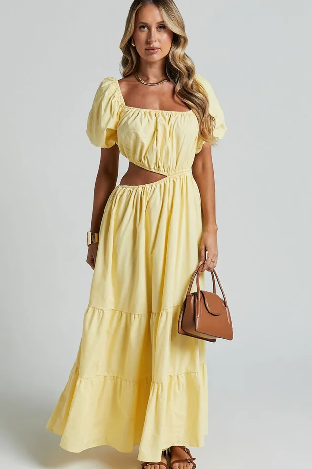 Chantrell Midi Dress 8211 Puff Sleeve Dress In Lemon Women Showpo Dresses