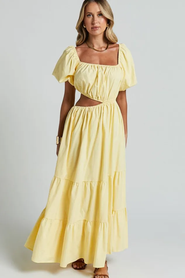 Chantrell Midi Dress 8211 Puff Sleeve Dress In Lemon Women Showpo Dresses