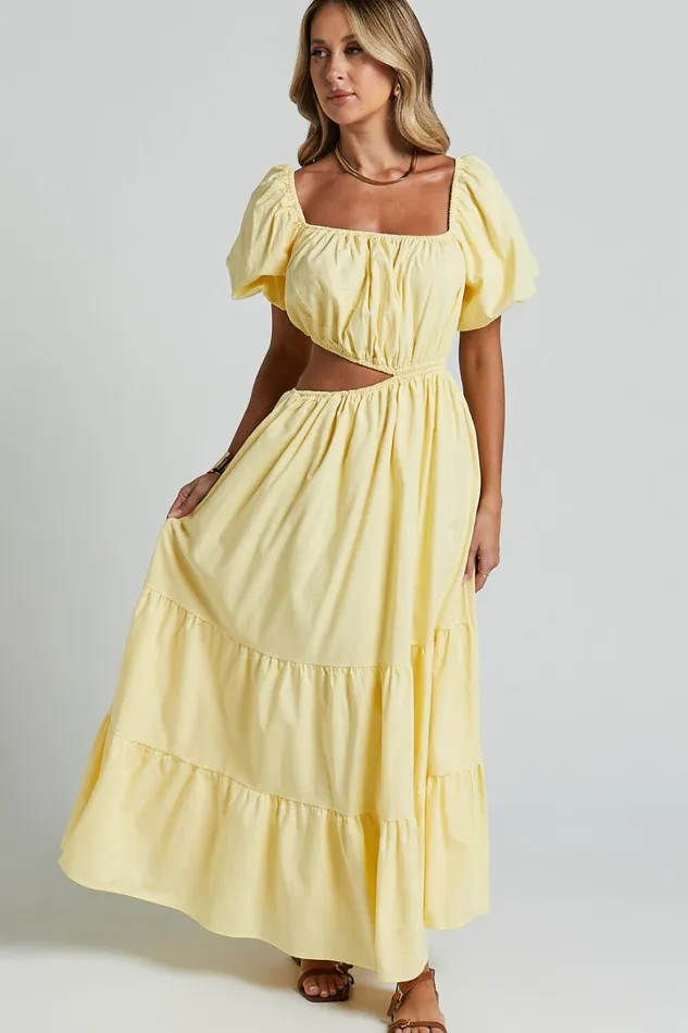 Chantrell Midi Dress 8211 Puff Sleeve Dress In Lemon Women Showpo Dresses