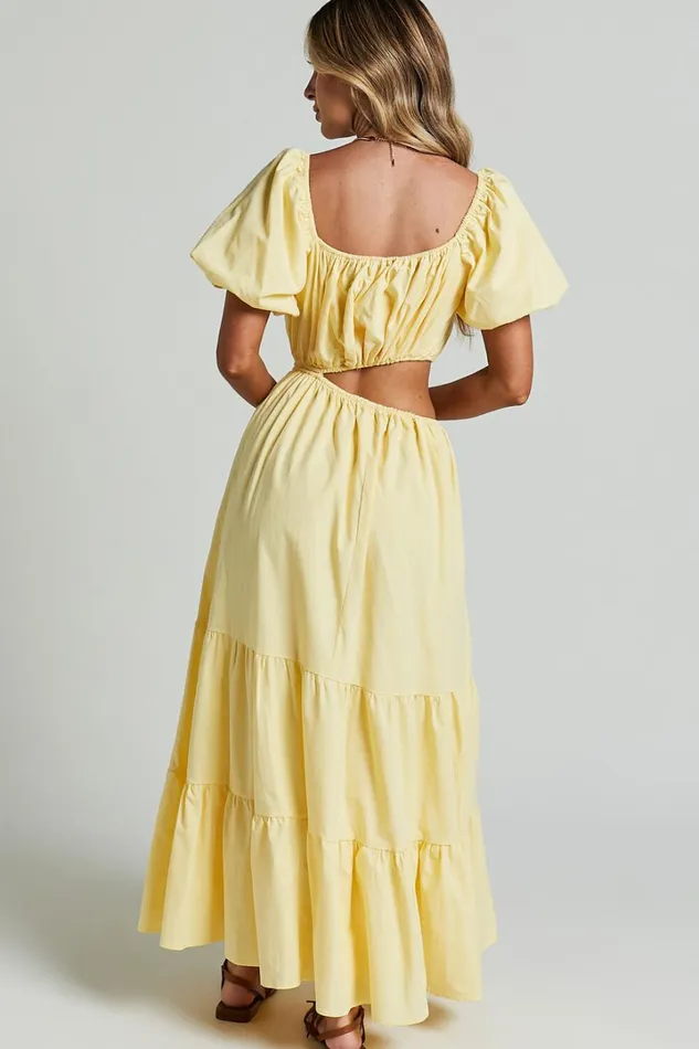 Chantrell Midi Dress 8211 Puff Sleeve Dress In Lemon Women Showpo Dresses