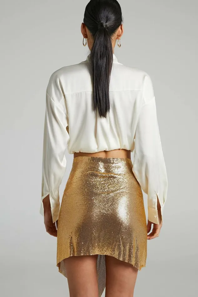 Charity Mini Skirt 8211 Asymmetrical Mesh Skirt In Gold Women Showpo Skirts