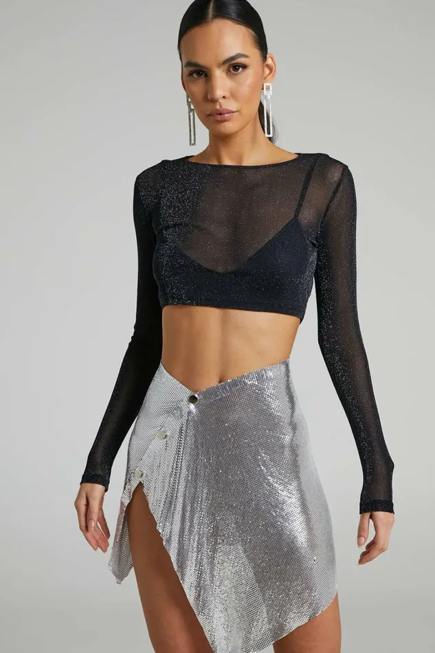 Charity Mini Skirt 8211 Asymmetrical Mesh Skirt In Silver Women Showpo Skirts