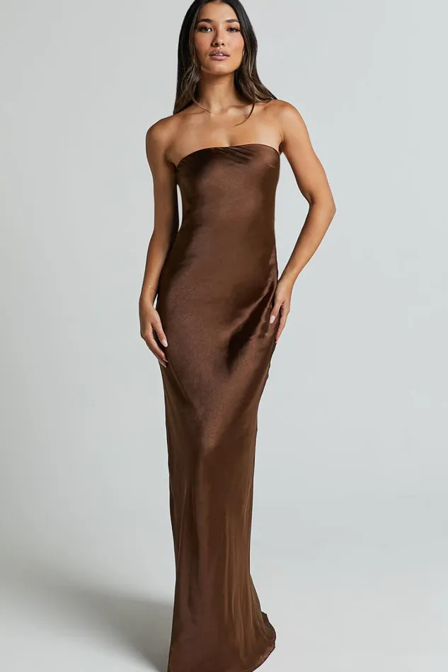 Charlita Maxi Dress 8211 Strapless Cowl Back Satin Dress In Chocolate Women Showpo Curve Clothes Charlita Maxi Dress 8211 Strapless Cowl Back Satin Dress In Chocolate Women Showpo Curve Clothes