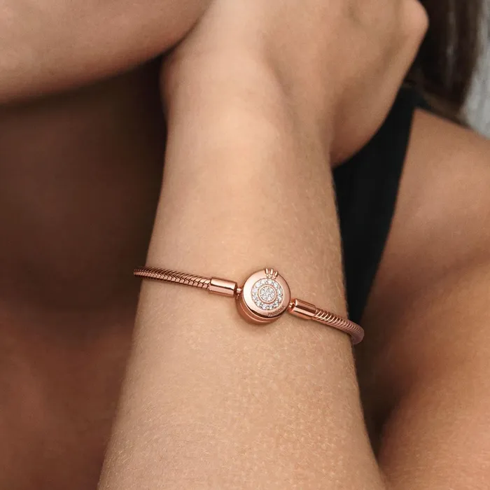 Charm Bracelets Women Pandora Online Moments Sparkling Crown O Snake Chain Bracelet Rose Gold Plated
