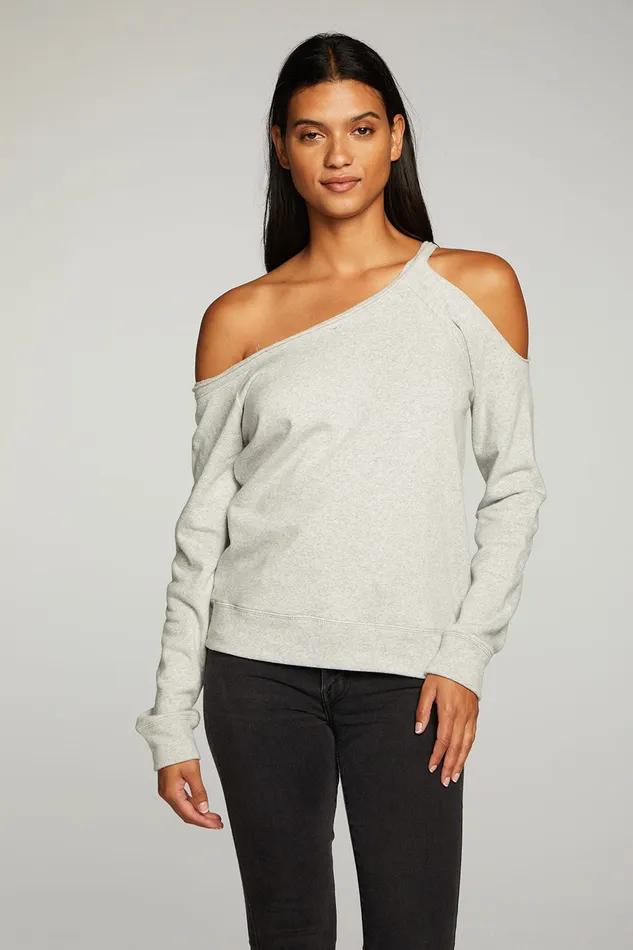 Chaser Brand Cotton Fleece Vented Off Shoulder Long Sleeve Raglan Pullover Womens Loungewear Chaser Brand Cotton Fleece Vented Off Shoulder Long Sleeve Raglan Pullover Womens Loungewear