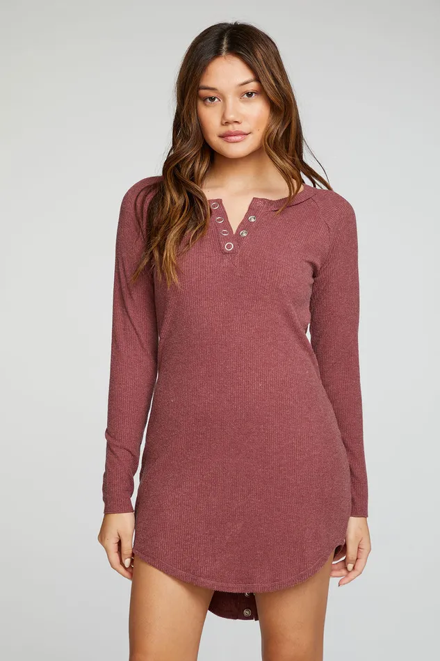 Chaser Brand Dresses Womens Rpet Love Rib Long Sleeve Henley Hi Lo Shirttail Dress