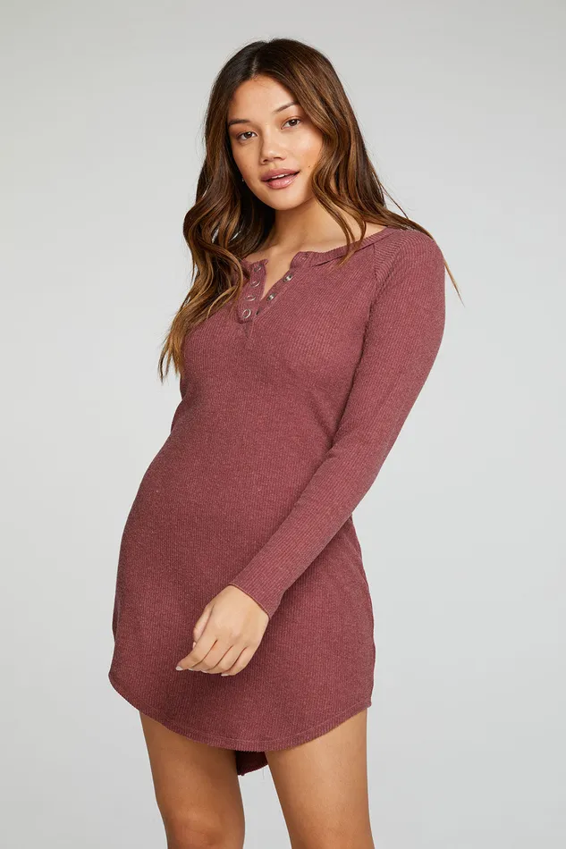 Chaser Brand Dresses Womens Rpet Love Rib Long Sleeve Henley Hi Lo Shirttail Dress
