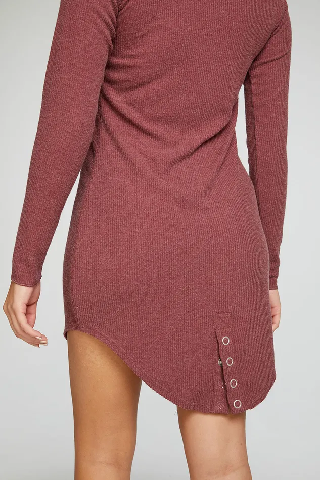Chaser Brand Dresses Womens Rpet Love Rib Long Sleeve Henley Hi Lo Shirttail Dress
