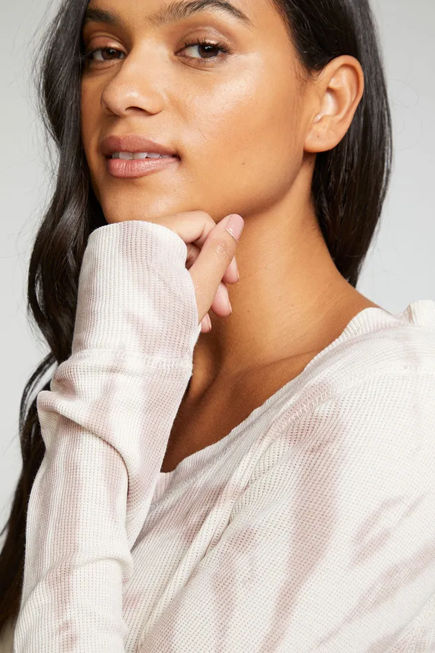 Chaser Brand Heritage Waffle Long Sleeve Shirttail Henley with Thumbholes Womens Tops
