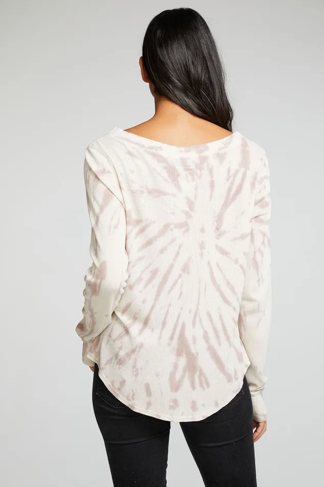 Chaser Brand Heritage Waffle Long Sleeve Shirttail Henley with Thumbholes Womens Tops