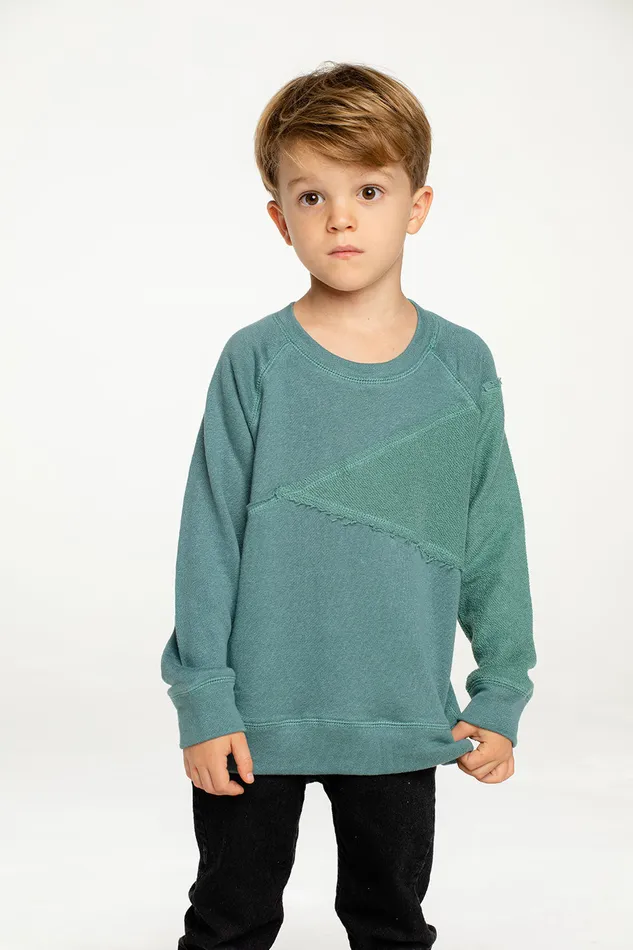 Chaser Brand Linen French Terry Blocked Reverse Panel Long Sleeve Pullover Boys Tops