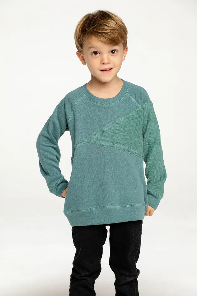 Chaser Brand Linen French Terry Blocked Reverse Panel Long Sleeve Pullover Boys Tops