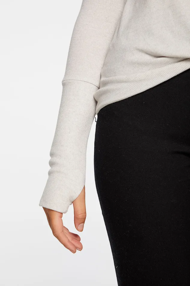 Chaser Brand Linen Rib Knot Front Long Sleeve Thumbhole Cuff Tee in Silver Fox Grey Womens Loungewear