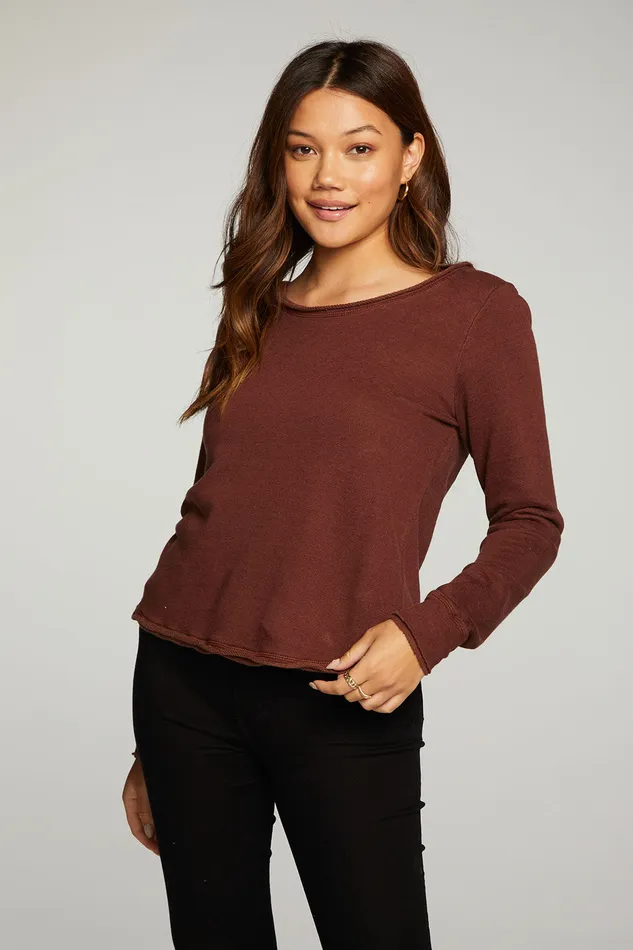 Chaser Brand Loungewear Womens Linen French Terry Long Sleeve Cross Back Pullover
