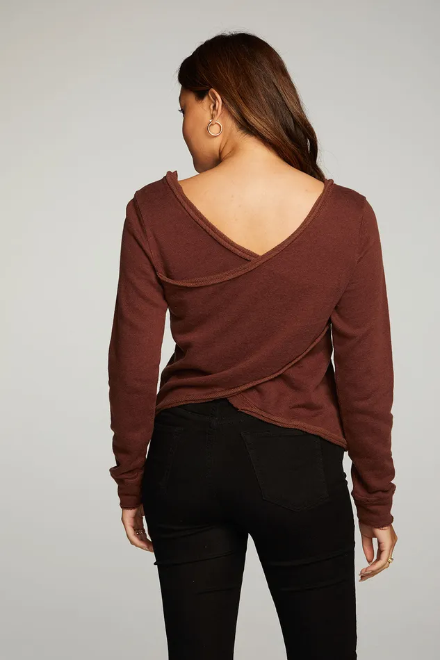 Chaser Brand Loungewear Womens Linen French Terry Long Sleeve Cross Back Pullover