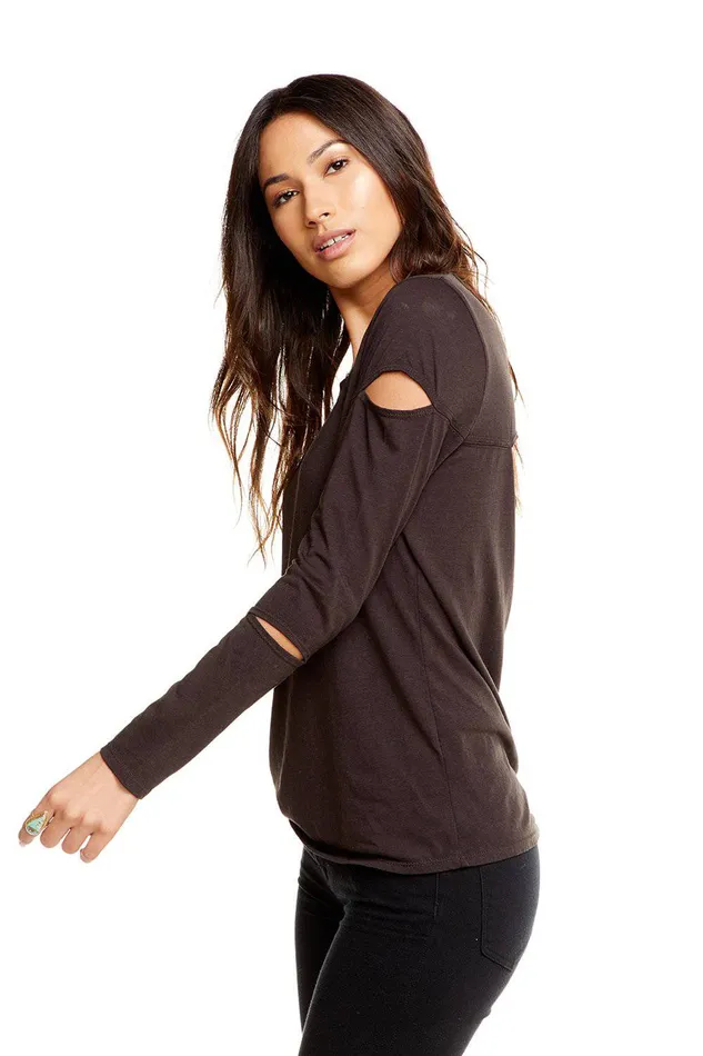 Chaser Brand Loungewear Womens VINTAGE JERSEY VENTED LS CREW NECK TEE