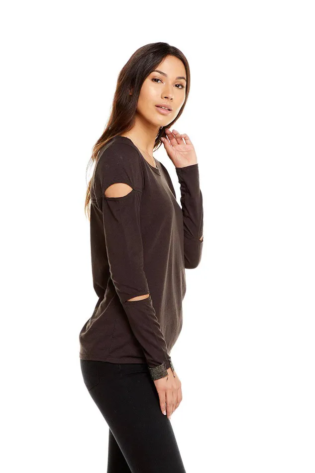 Chaser Brand Loungewear Womens VINTAGE JERSEY VENTED LS CREW NECK TEE