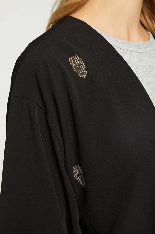 Chaser Brand Outerwear Womens Beaded Skulls Open Bed Jacket