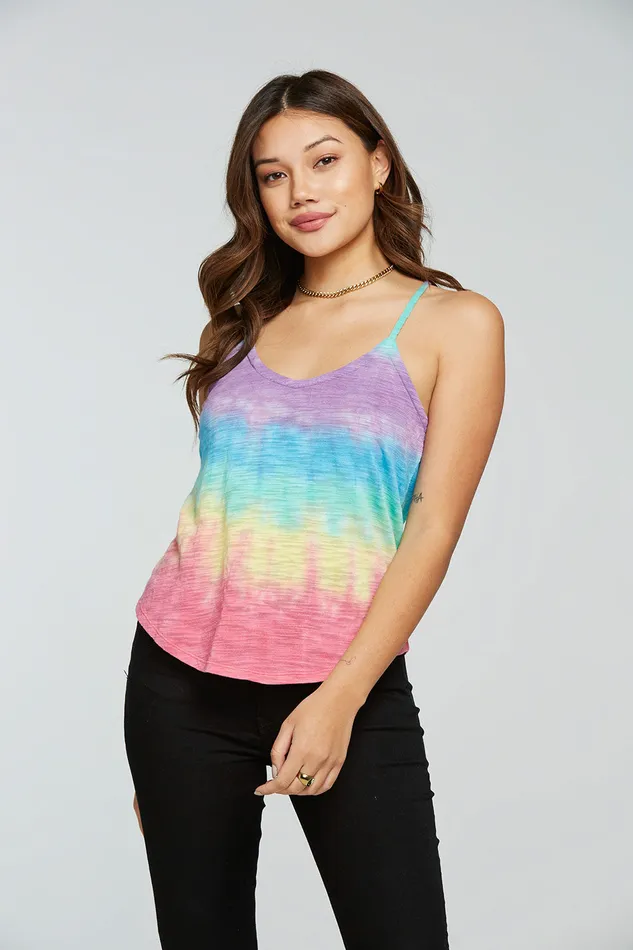 Chaser Brand Slub Jersey V Neck Knot Back Shirttail Cami Womens Tops
