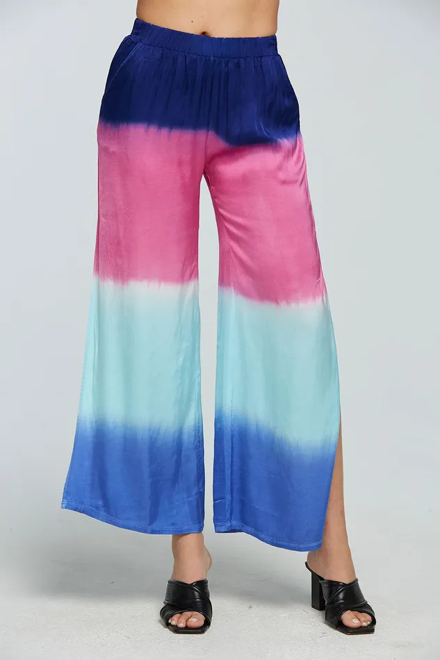 Chaser Brand Stretch Silky Basics Side Slit Wide Leg Pant Womens Bottoms