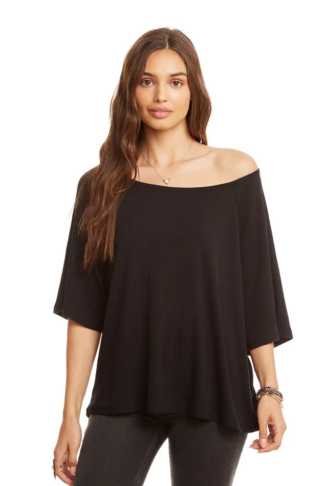 Chaser Brand Three Quarter Sleeve Off Shoulder Raglan Tee Womens Loungewear