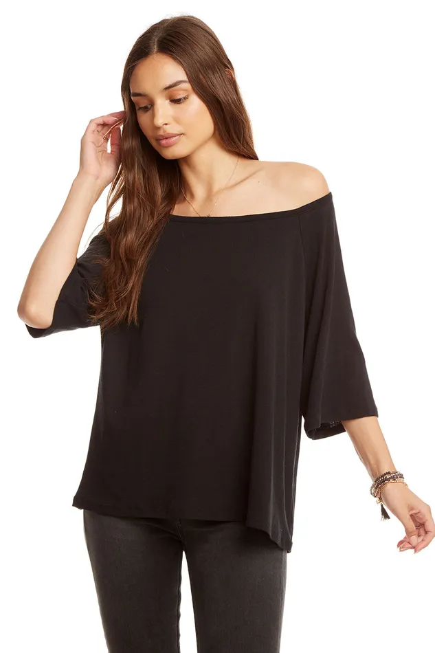 Chaser Brand Three Quarter Sleeve Off Shoulder Raglan Tee Womens Loungewear