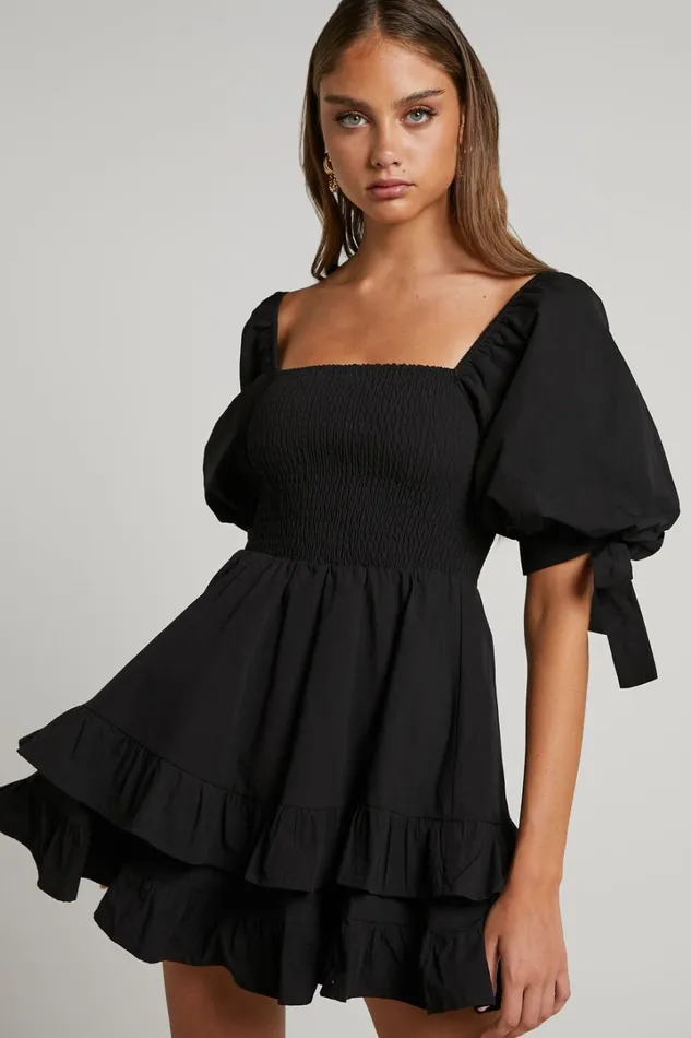 Chelle Mini Dress 8211 Shirred Short Tie Sleeve Dress In Black Women Showpo Curve Clothes Chelle Mini Dress 8211 Shirred Short Tie Sleeve Dress In Black Women Showpo Curve Clothes