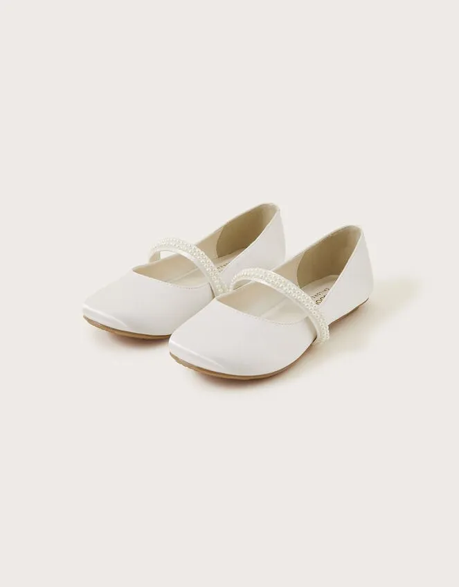 Children Communion Pearl Strap Ballerina Flats White Monsoon Partywear