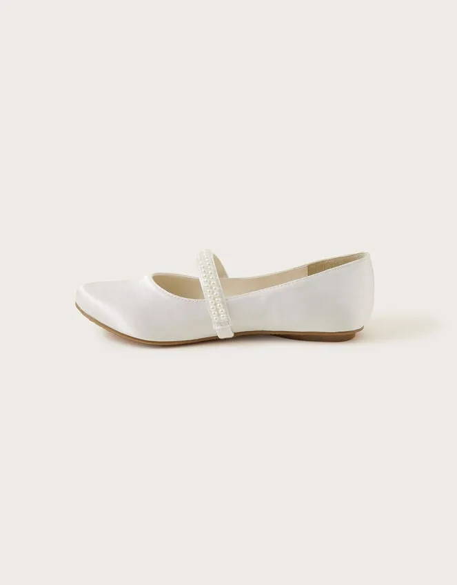 Children Communion Pearl Strap Ballerina Flats White Monsoon Partywear