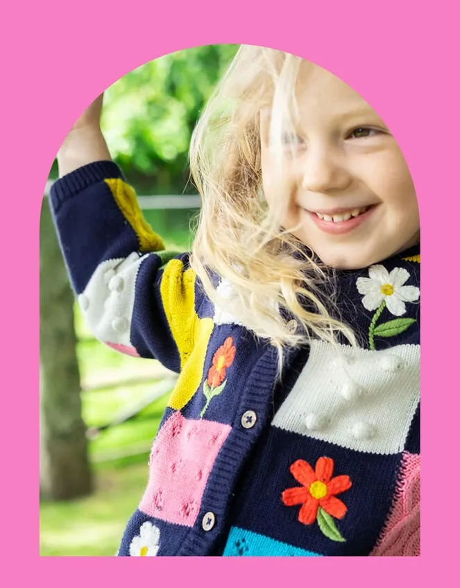 Children Frugi Embroidered Patch Cardigan Blue Monsoon Knitwear and Cardigans