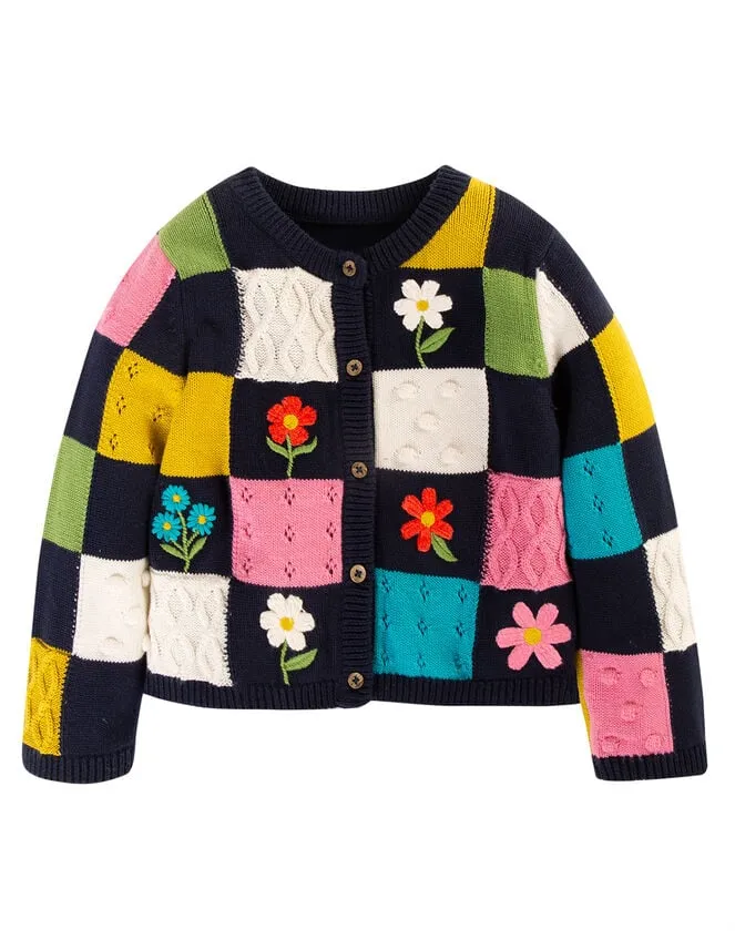 Children Frugi Embroidered Patch Cardigan Blue Monsoon Knitwear and Cardigans
