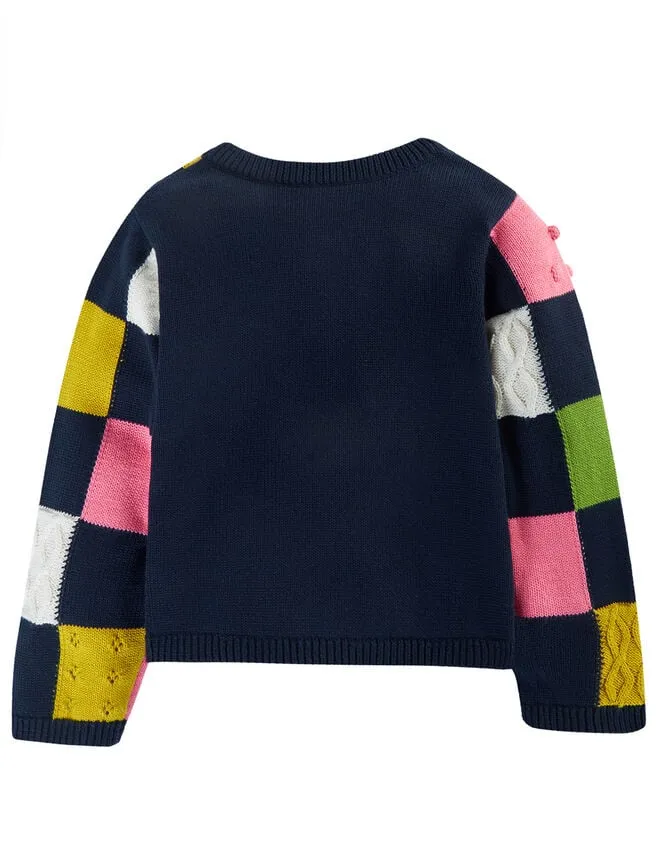 Children Frugi Embroidered Patch Cardigan Blue Monsoon Knitwear and Cardigans