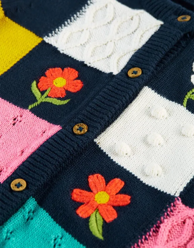 Children Frugi Embroidered Patch Cardigan Blue Monsoon Knitwear and Cardigans