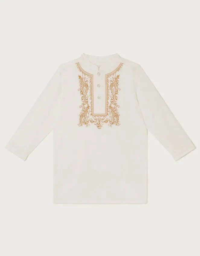 Children Longline Embroidered Kurta Ivory Monsoon Tops and TShirts