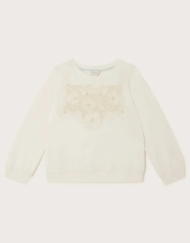 Children Pearly Floral Sweatshirt Ivory Monsoon Tops and TShirts
