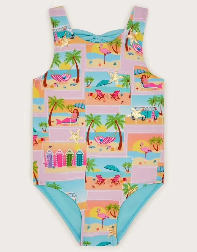 Children Postcard Stamp Swimsuit Blue Monsoon Beachwear and Swimwear
