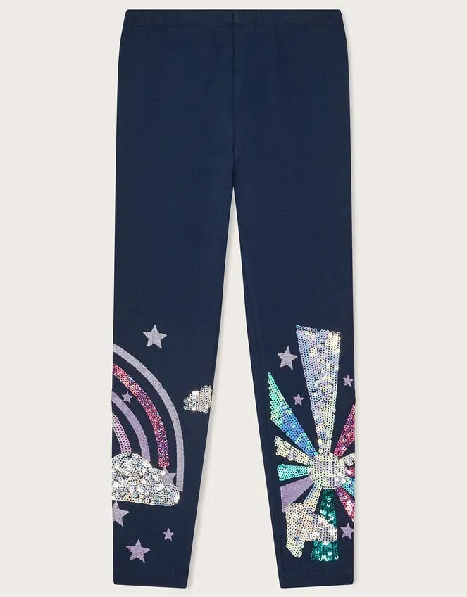 Children Rainbow Sequin Leggings Blue Monsoon Trousers and Shorts