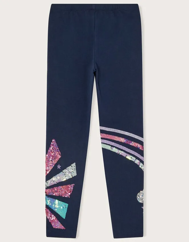 Children Rainbow Sequin Leggings Blue Monsoon Trousers and Shorts