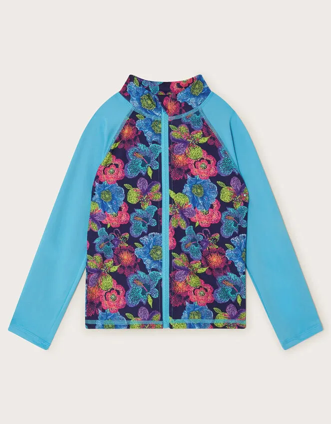 Children Sketchy Floral Swim Top Blue Monsoon Beachwear and Swimwear