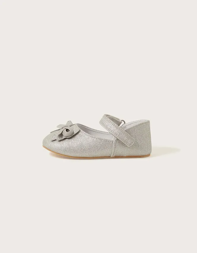 Children Sparkle Bow Walker Shoes Silver Monsoon Partywear