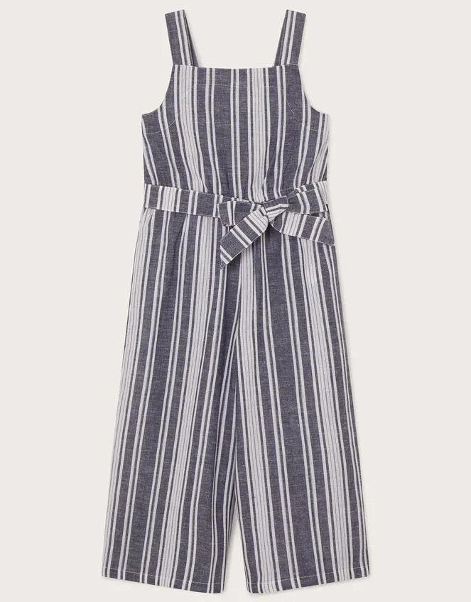 Children Stripe Jumpsuit In Linen Blend Blue Monsoon Beachwear and Swimwear