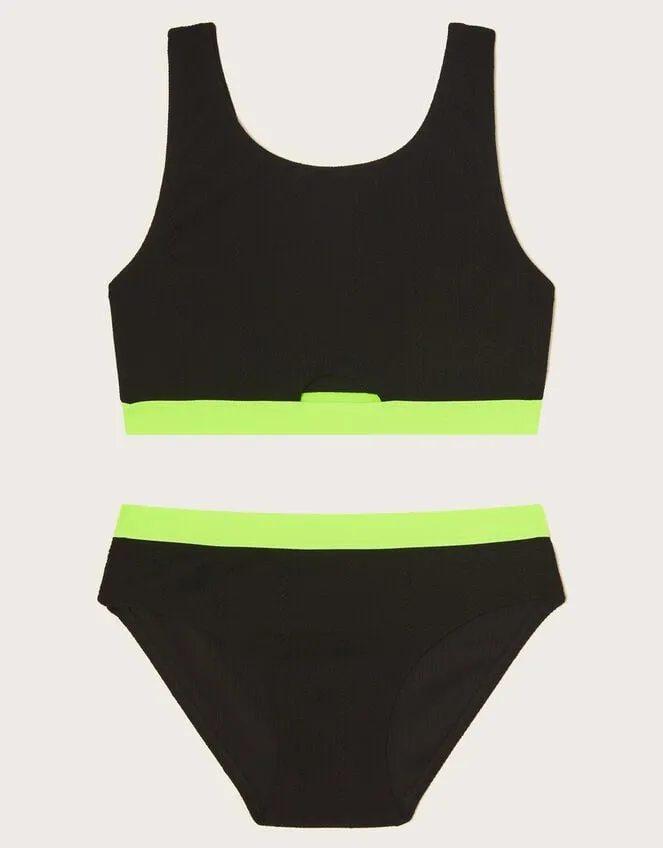 Children Textured Bikini Set Black Monsoon Beachwear and Swimwear