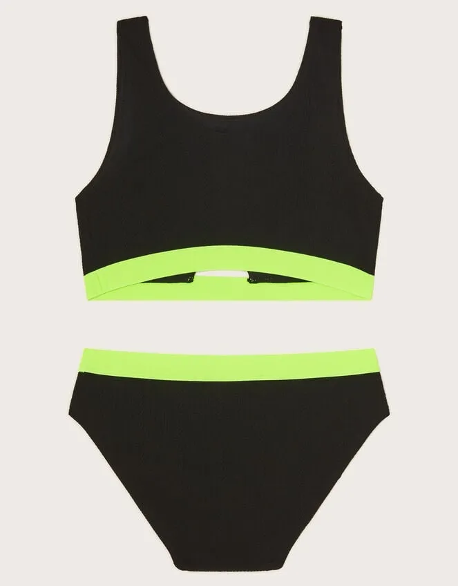 Children Textured Bikini Set Black Monsoon Beachwear and Swimwear