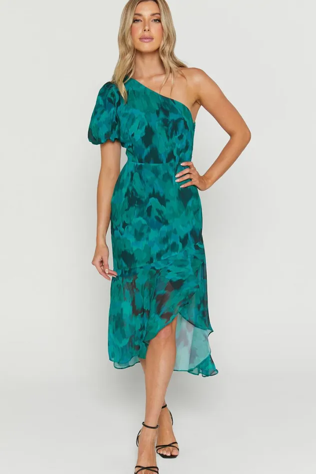 Clabelle Midi Dress 8211 One Shoulder Ruffle Tulip Hem Dress In Emerald Blur Floral Women Showpo Curve Clothes Clabelle Midi Dress 8211 One Shoulder Ruffle Tulip Hem Dress In Emerald Blur Floral Women Showpo Curve Clothes