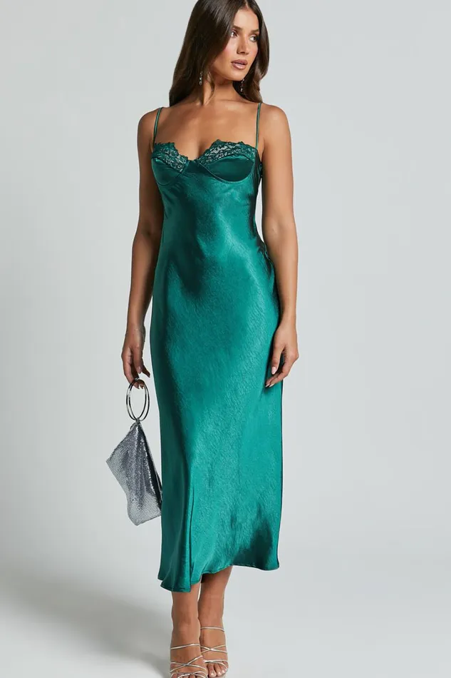 Clare Midi Dress 8211 Sleeveless Wide V Neck Cup Bust Slip Dress In Emerald Women Showpo Dresses