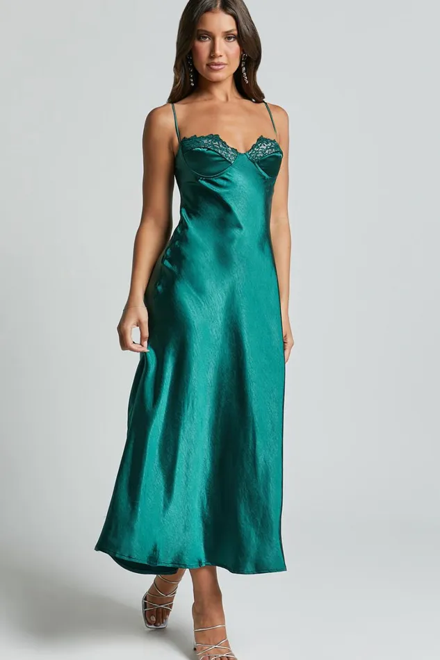 Clare Midi Dress 8211 Sleeveless Wide V Neck Cup Bust Slip Dress In Emerald Women Showpo Dresses