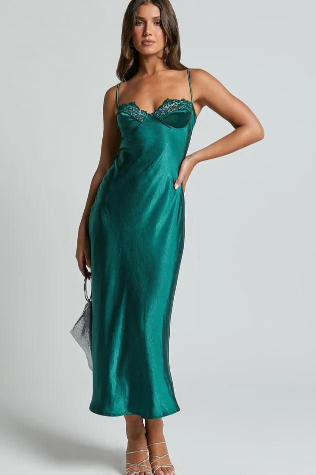 Clare Midi Dress 8211 Sleeveless Wide V Neck Cup Bust Slip Dress In Emerald Women Showpo Dresses