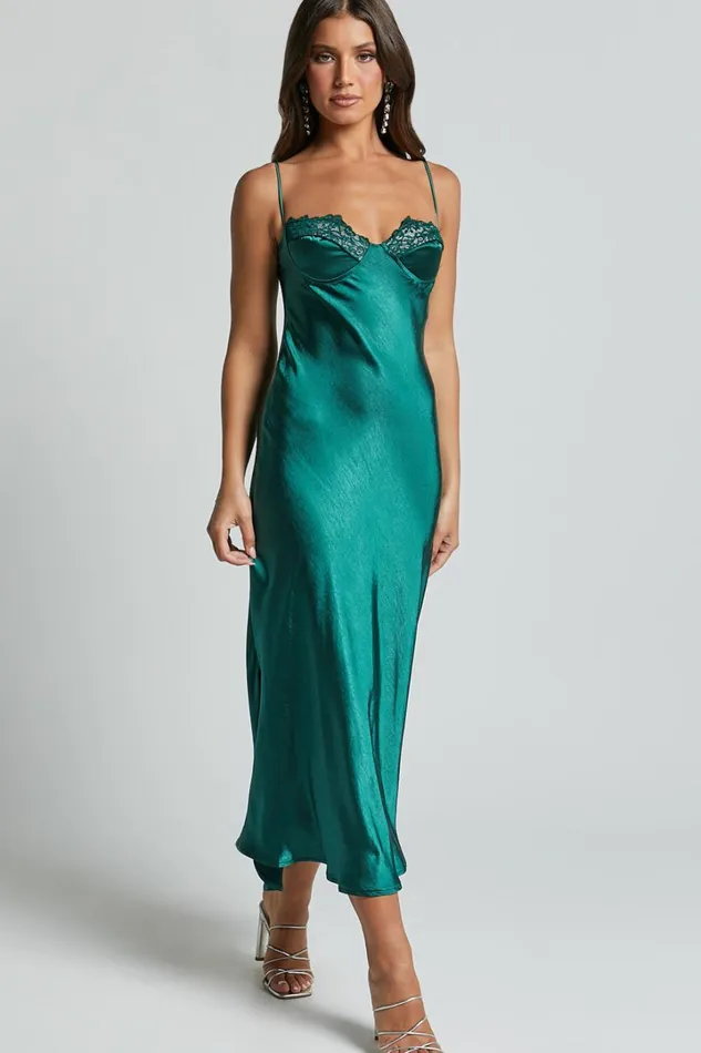 Clare Midi Dress 8211 Sleeveless Wide V Neck Cup Bust Slip Dress In Emerald Women Showpo Dresses
